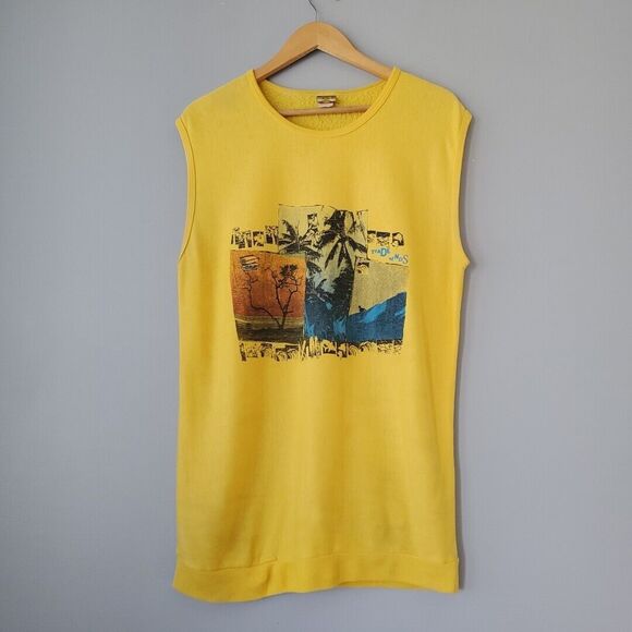 Trade Winds Vintage Yellow Beach Surfing Sleeveless Muscle Shirt Mens Large - Picture 9 of 9